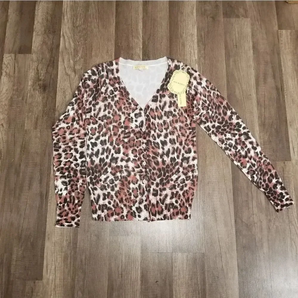 Miss morena animal Print button up cardigan sweater Small